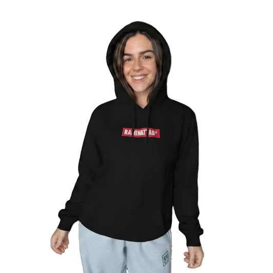 Hoodie mit rotem Patch in Schwarz oder Beige